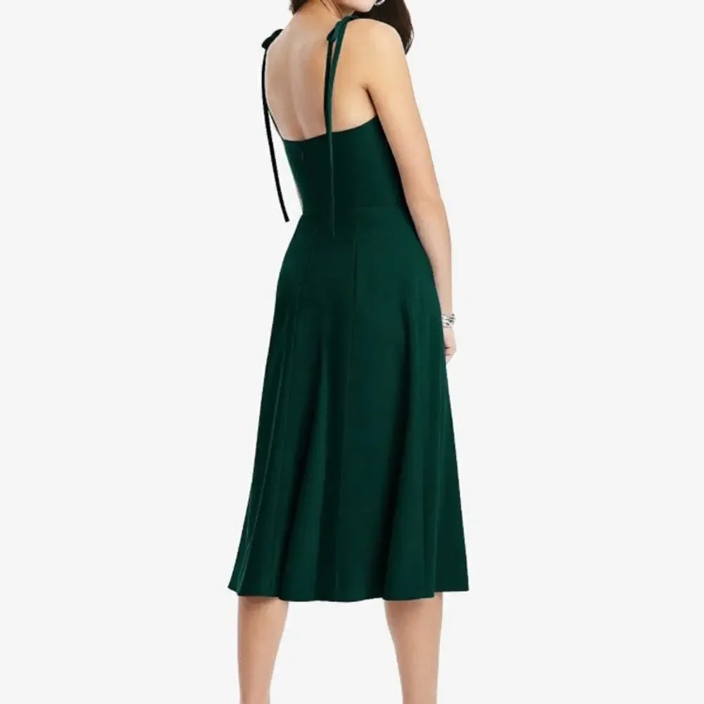 Dessy Collection NWOT Bustier Crepe Midi Bow Straps Evergreen Dress Size 2 - Picture 2 of 7